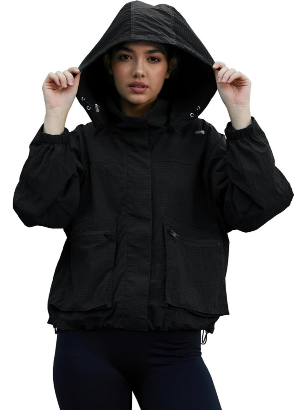 〽️Women's Black Waterproof Plaid Rain Jacket Hooded Windbreaker Coat
